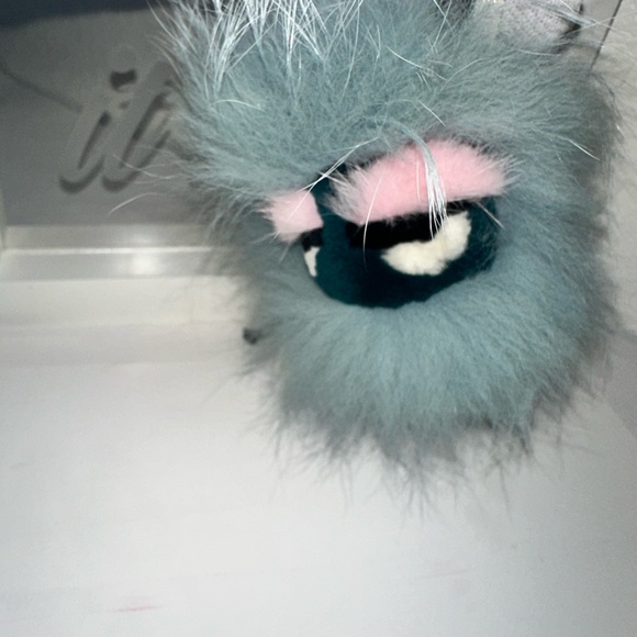 FENDI Fox Mink Rabbit Fur Vitello Flamingo Mini Monster Bag Bug light blue - Picture 8 of 8